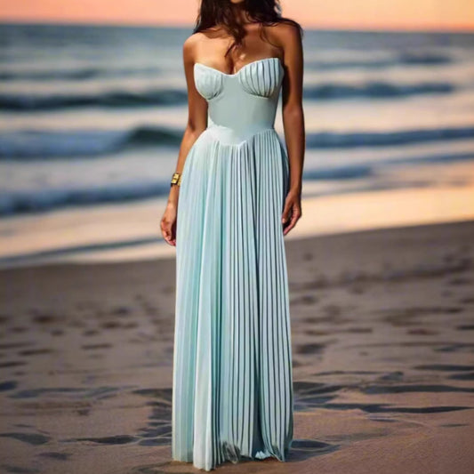 Women's Summer Elegant Pleated Dress Tube Long Dresses