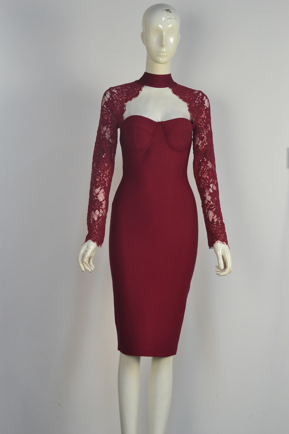 Classic Elegant Lace Sleeve Hanging Collar Dress
