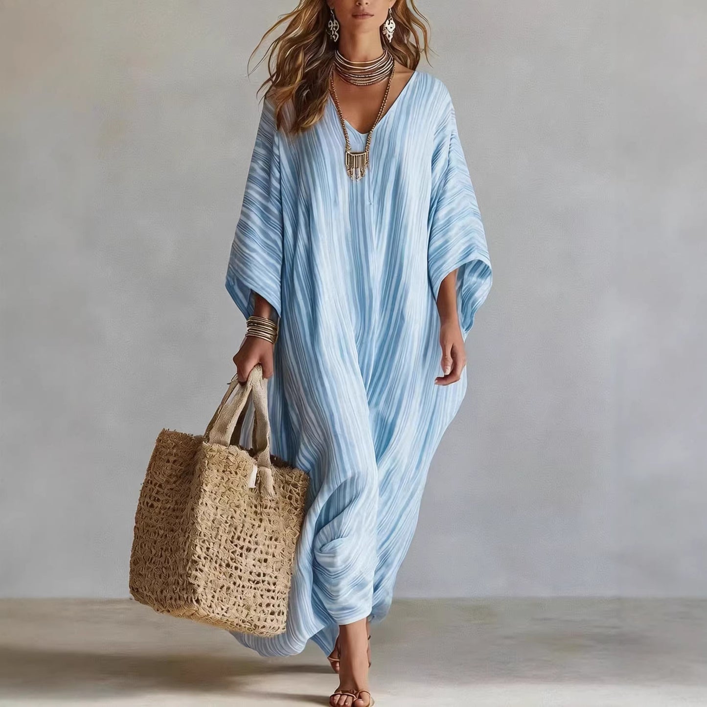 Women's Summer Digital Printed Half Sleeve Kraft Tan Dress