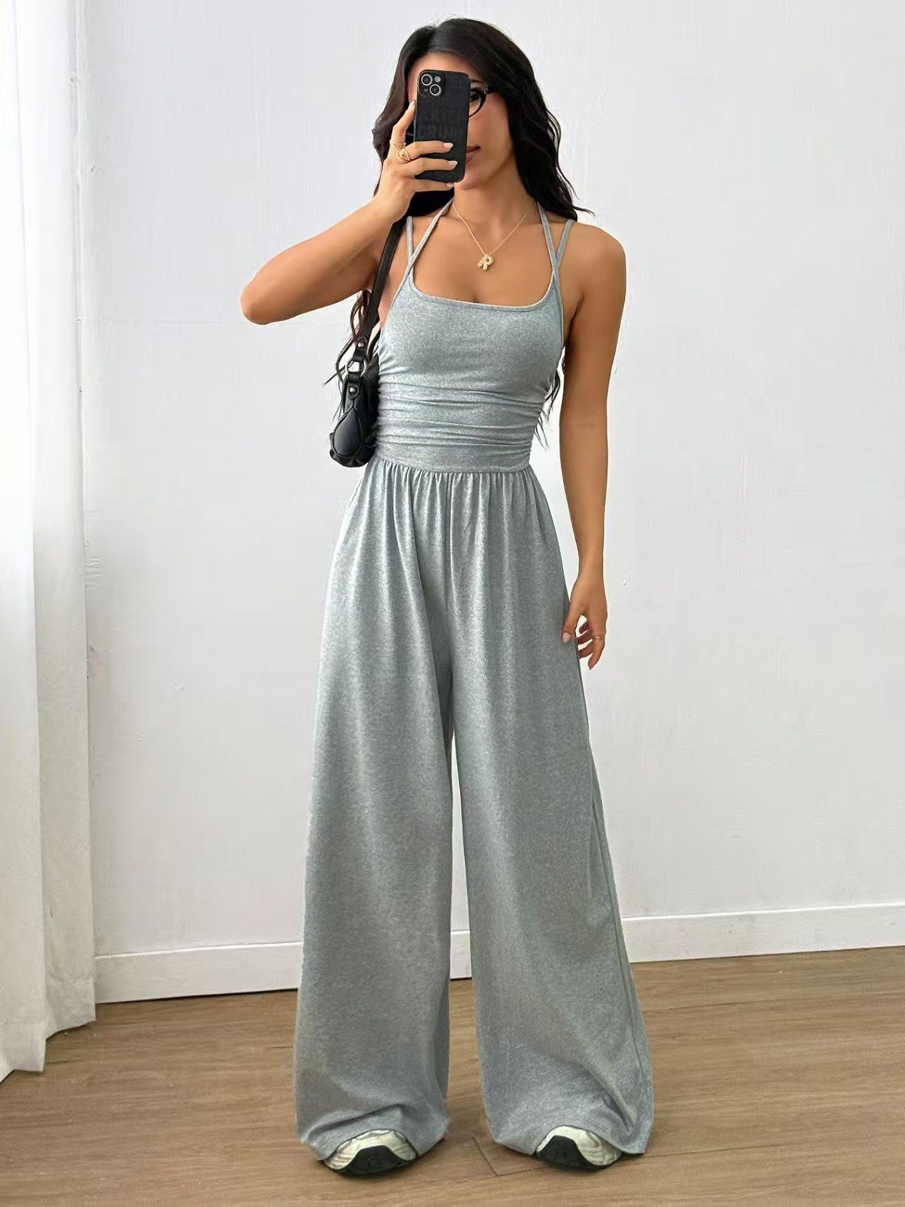 Women's Solid Color Fashion Casual Suspender Wide Leg Loose Women's Jumpsuit/clothing