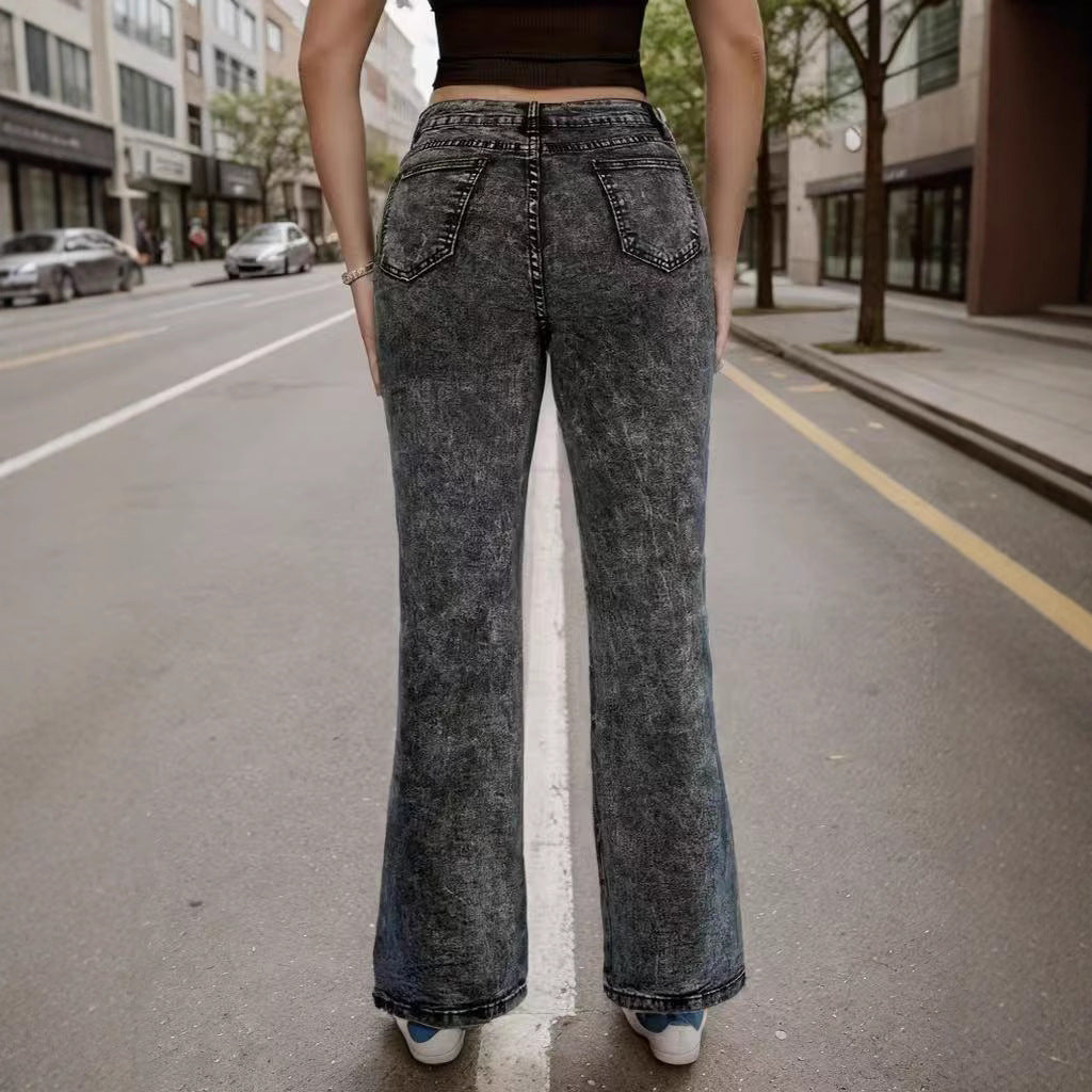Women's Classic Retro Elastic Slit Flared Jeans