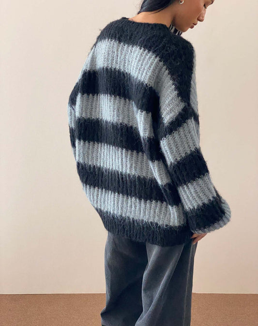 Women's Temperament Crew Neck Pullover Contrast Color Sweaters