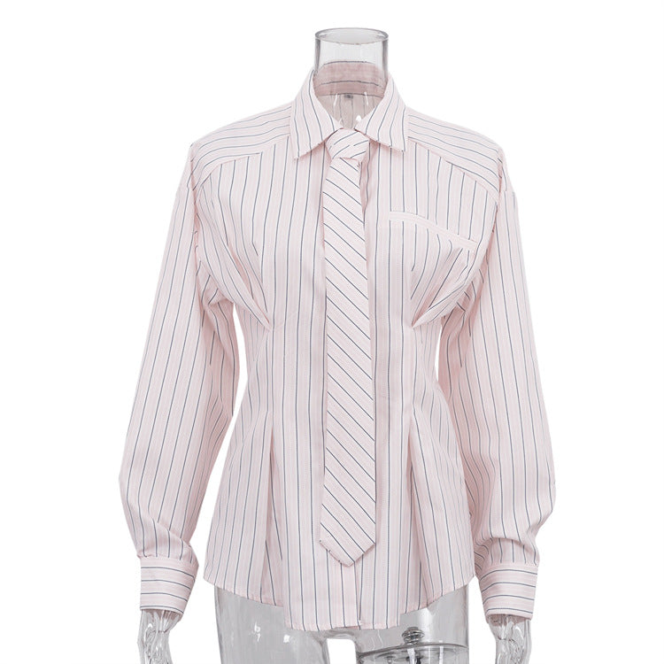 Women's Commute Printed Striped Shirt Lapel Long Sleeve Blouses
