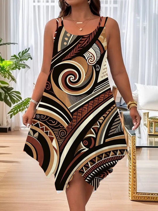 Women's Strap Summer Casual Asymmetric Hem Round Dress