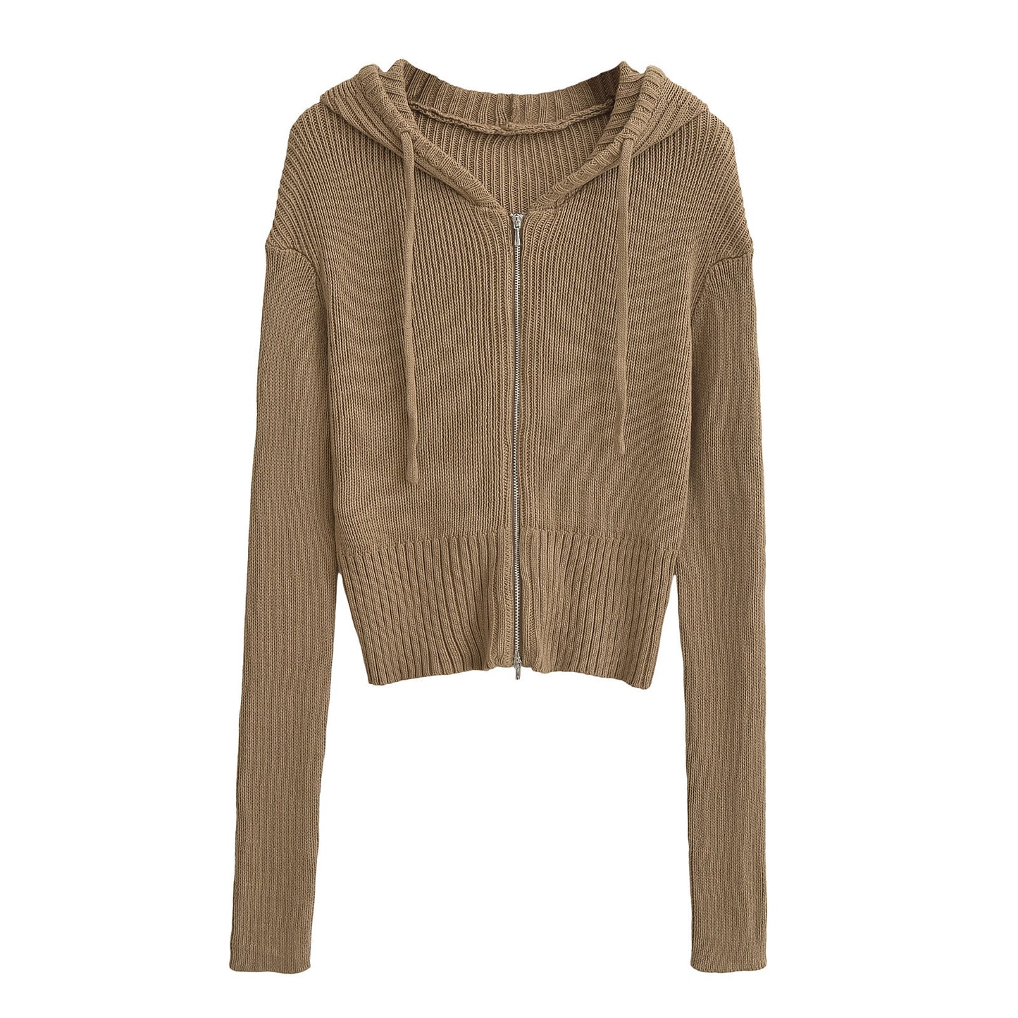 Women's Hooded Zipper Knitted Early Autumn Long Sleeve Knitwear