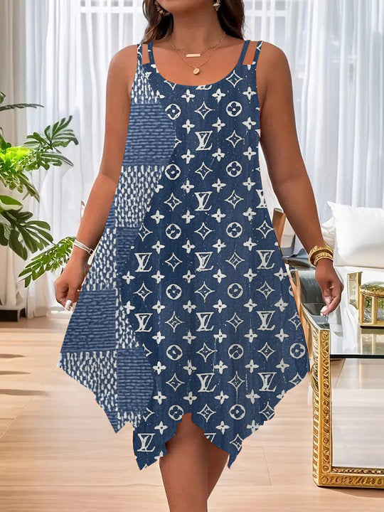 Women's Strap Summer Casual Asymmetric Hem Round Dress