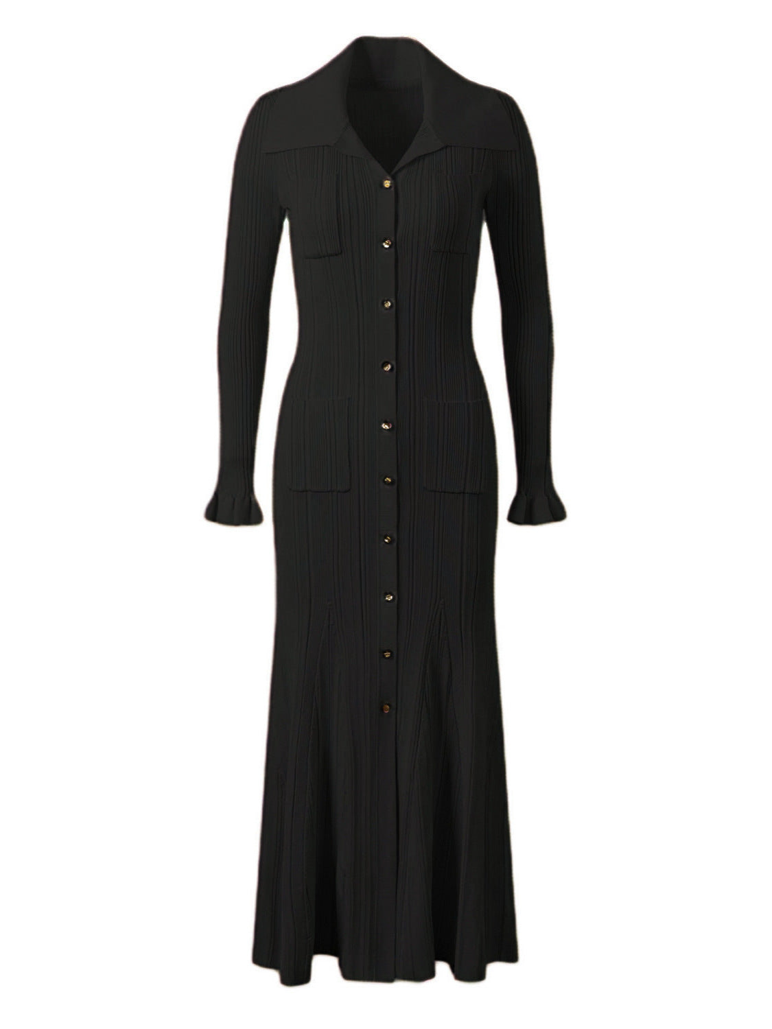 Women's French Elegant Lapel Single Breasted Long Dresses
