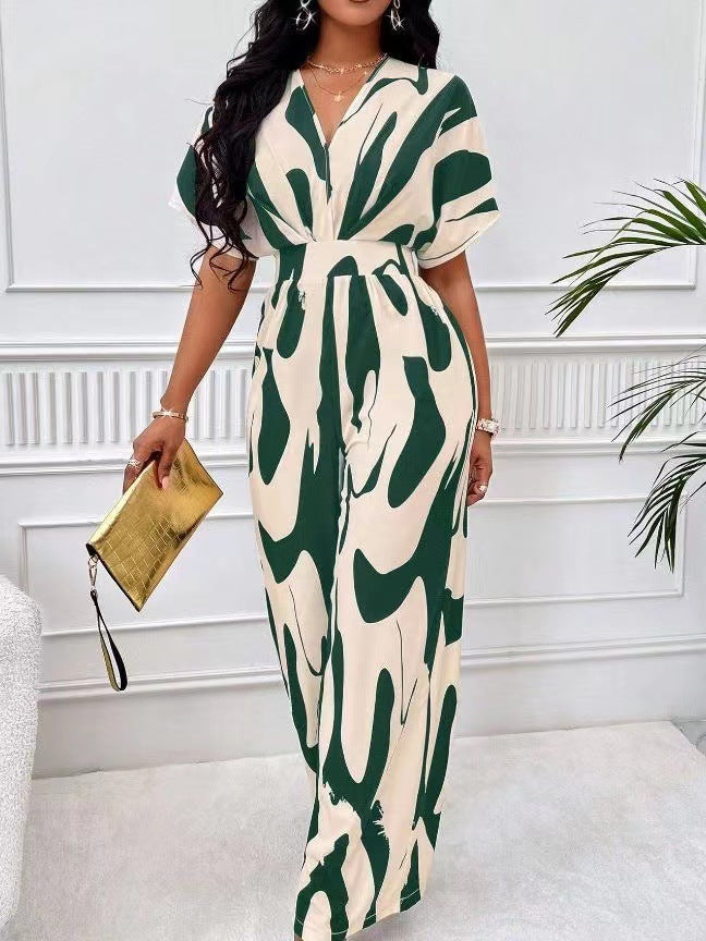 Women's Elegant Printed Batwing Sleeve Width Women's Jumpsuit/clothing