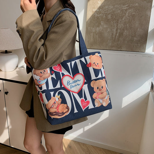 Thailand Niche Canvas Cute Bear Large Bags