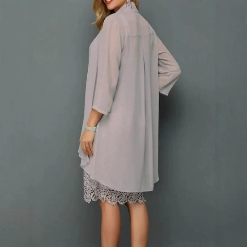Charming Lace Chiffon Dress Two-piece Set Fashion Casual Suit