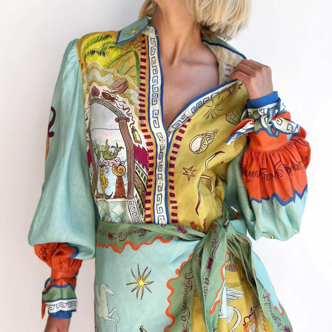 Fashion Casual Linen Shirt Collar Fake Dress