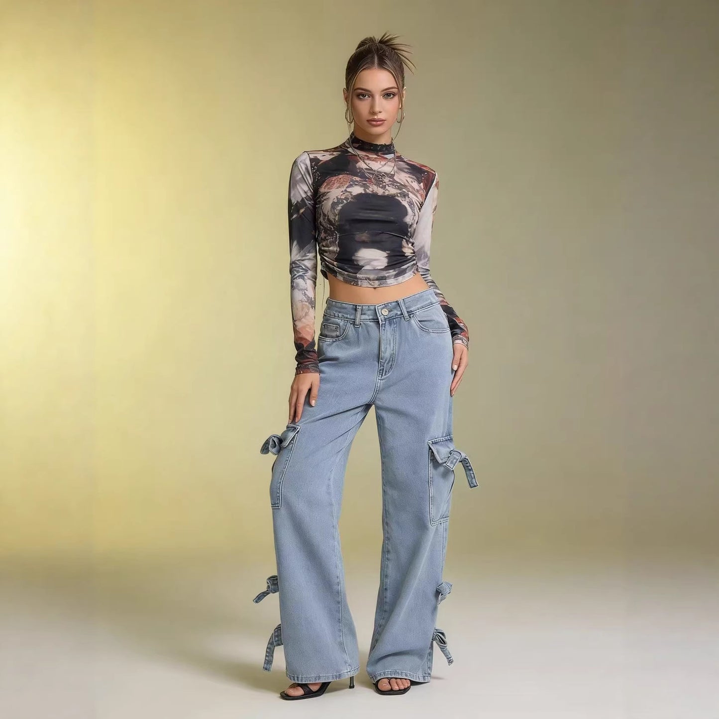 Women's Fashion Loose Bow Overalls Versatile Jeans