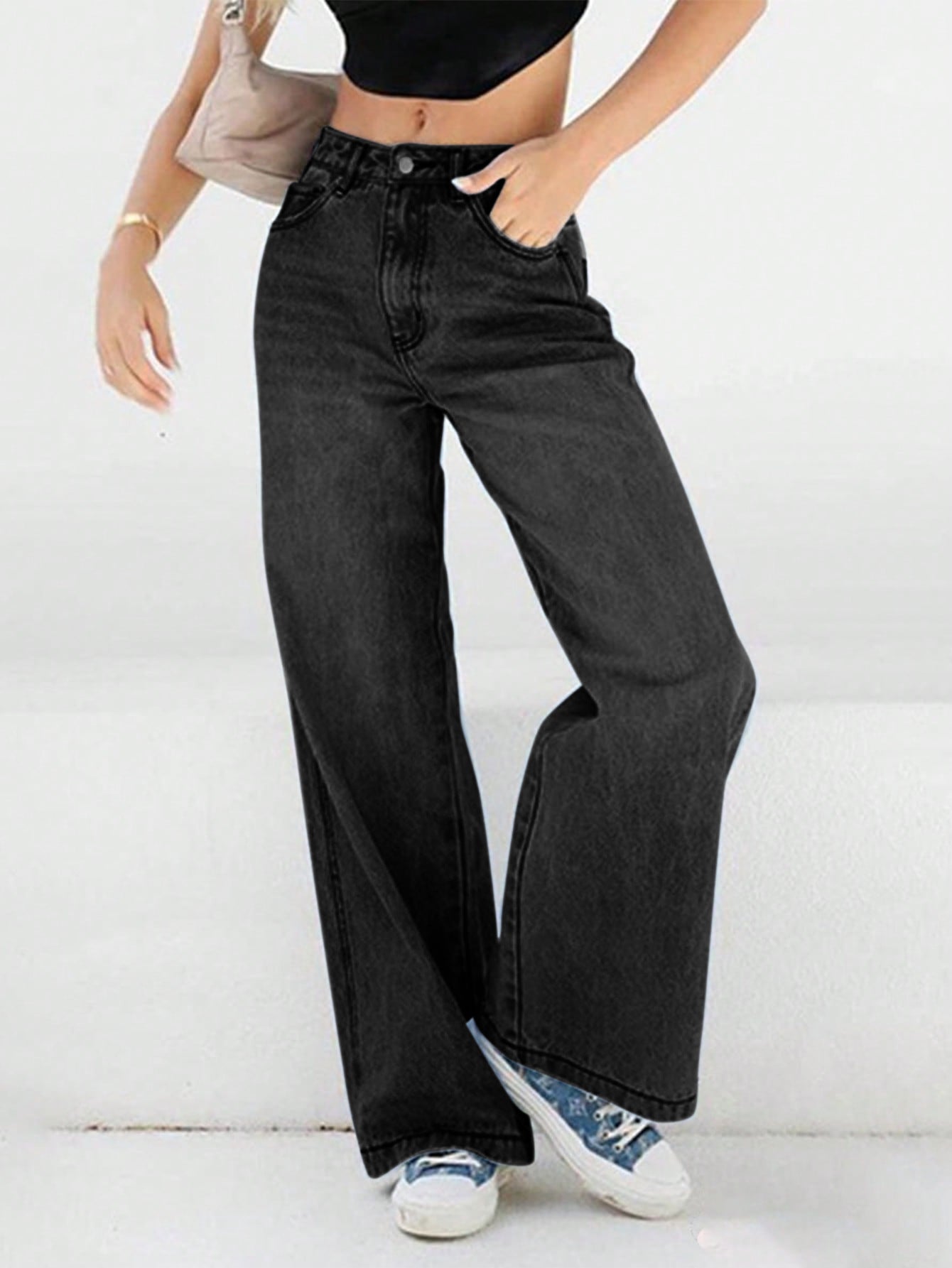 Women's High Waist Loose Wide Legs Mopping Jeans