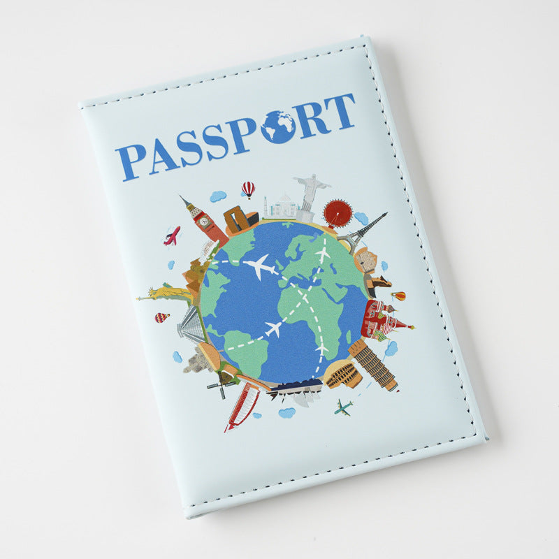 Printed Cartoon Map Passport Cover Document Card Holder