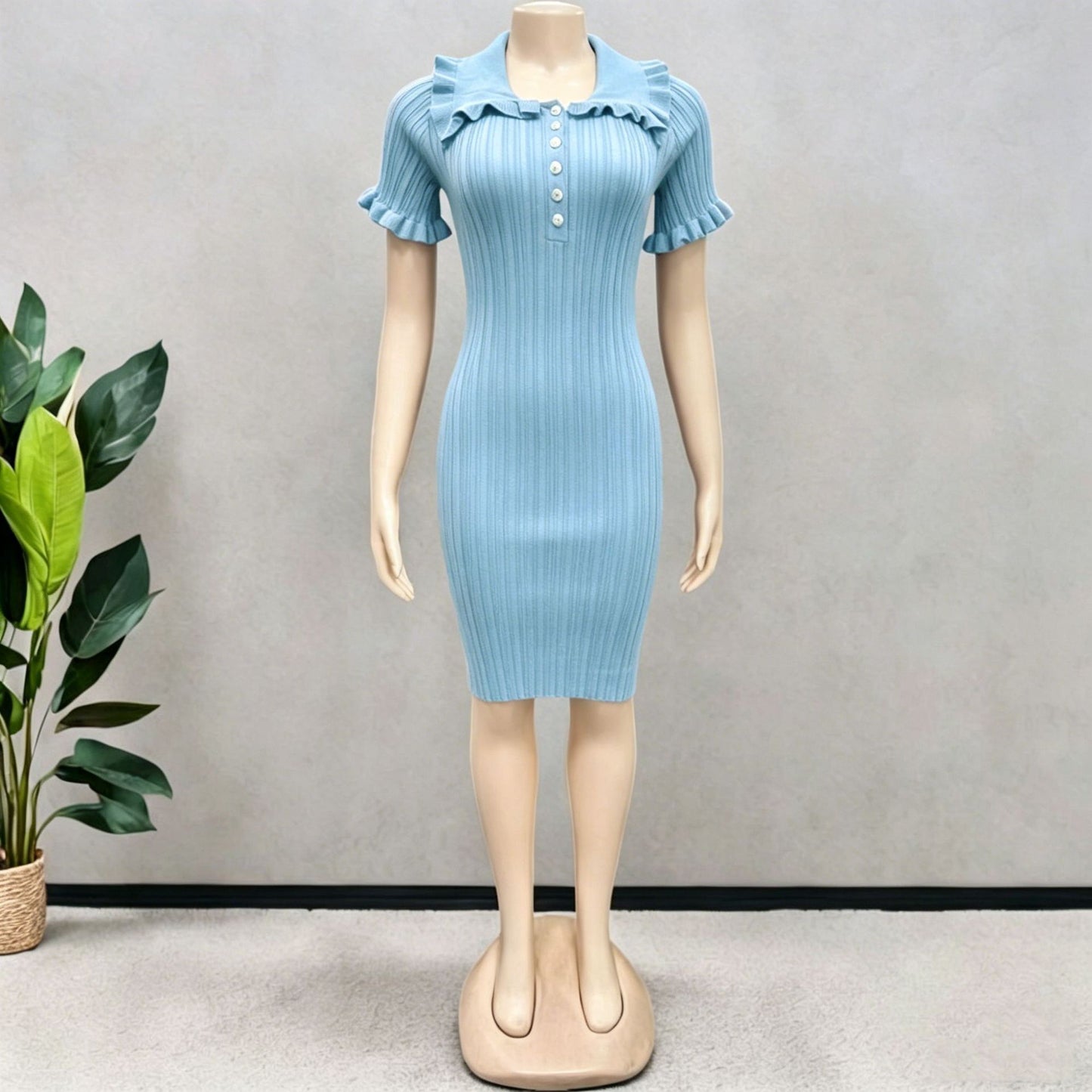 Women's Collar Retro French Ruffle Button Classic Dress