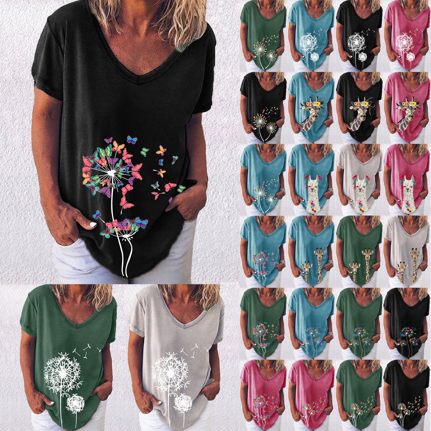 Women's Summer Creative Printing Collar Elegant Sleeve Women's T-shirt