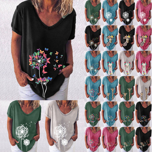 Women's Summer Creative Printing Collar Elegant Sleeve Women's T-shirt