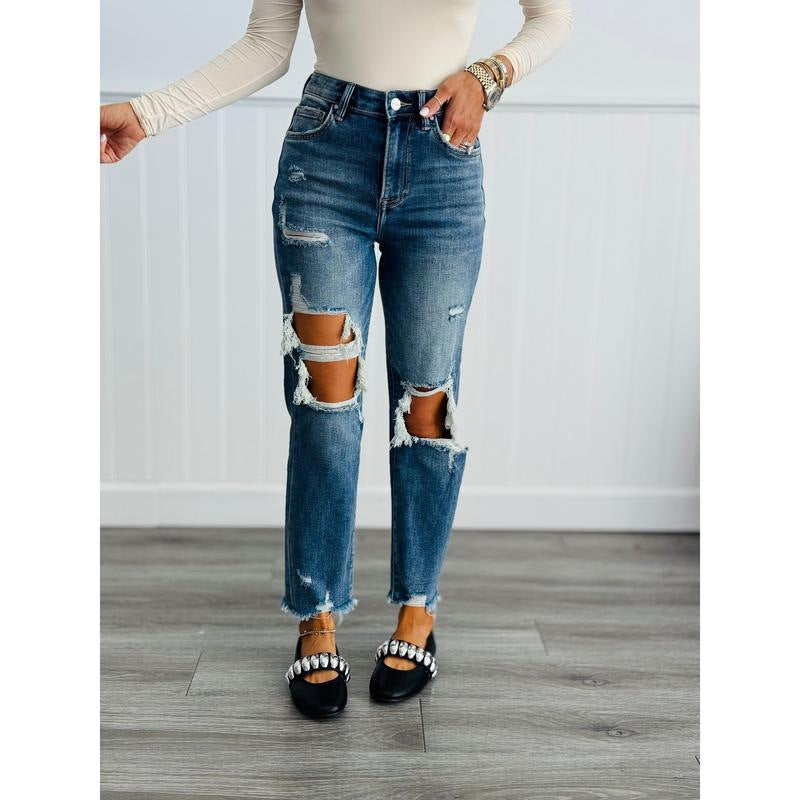 Classy Summer High Waist Washed Ripped Women's Jeans