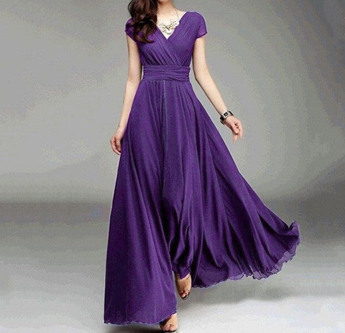 Sleeve Bohemian Chiffon Waist Dress Gown Dresses