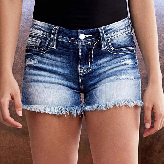 Women's Design Fashion Tassel Perforated Denim Shorts