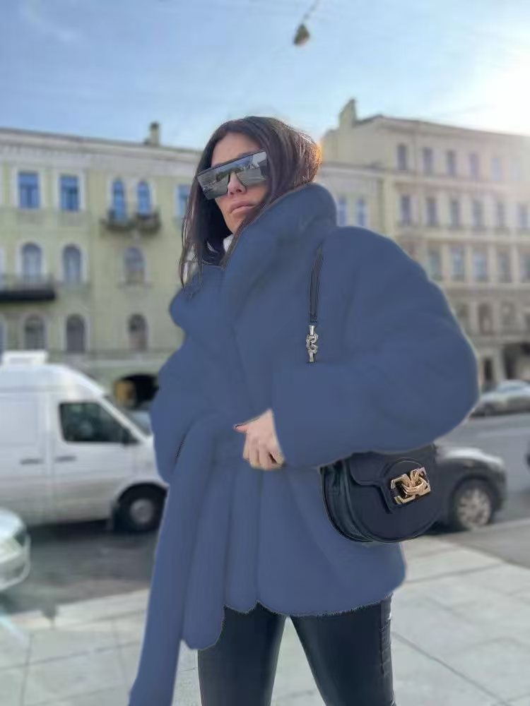 Women's Temperament Lapel No Belt Artificial Fur Coats