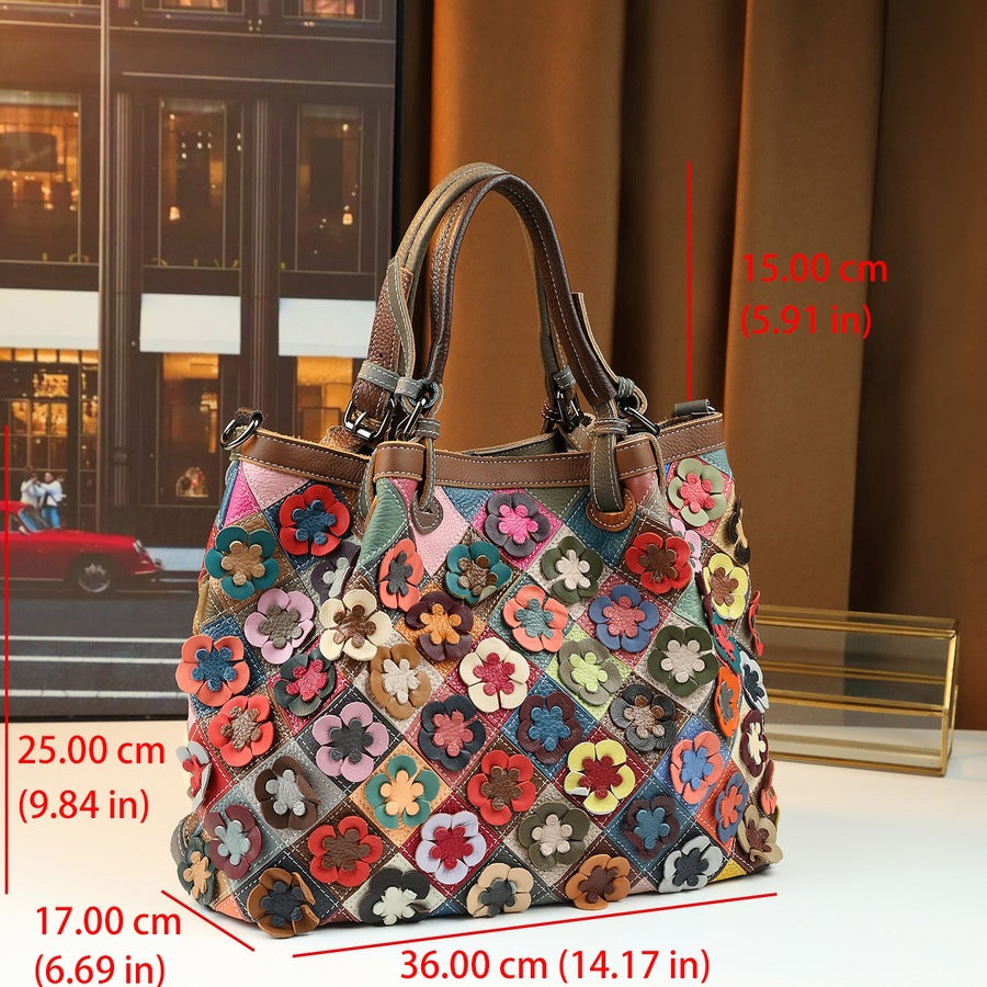 Women's Retro Hand-woven Color Leather Stitching Handbags