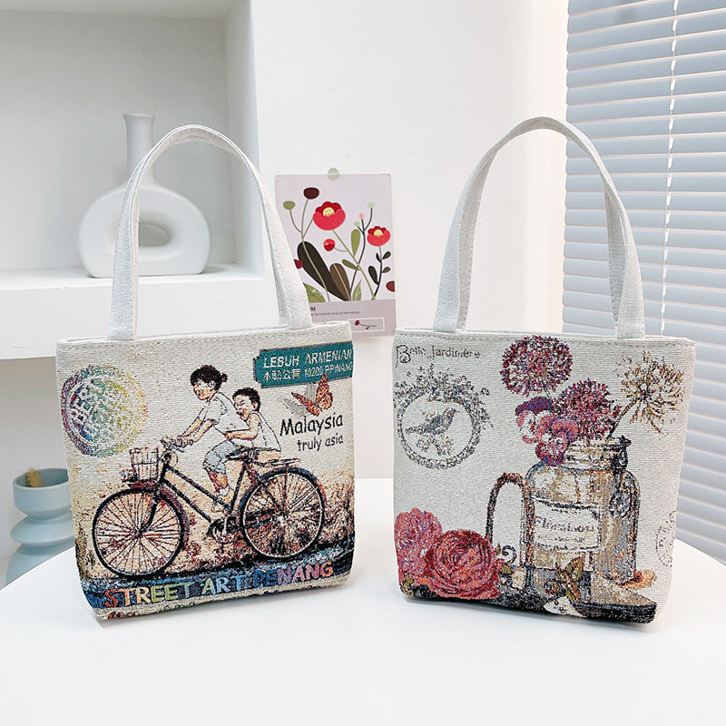 Ethnic Style Canvas Jacquard Embroidered Cartoon Handbags