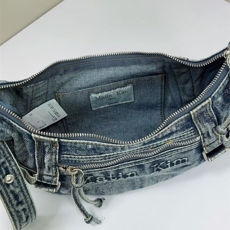 Women's Washed Denim Underarm Leisure Commute Shoulder Bags