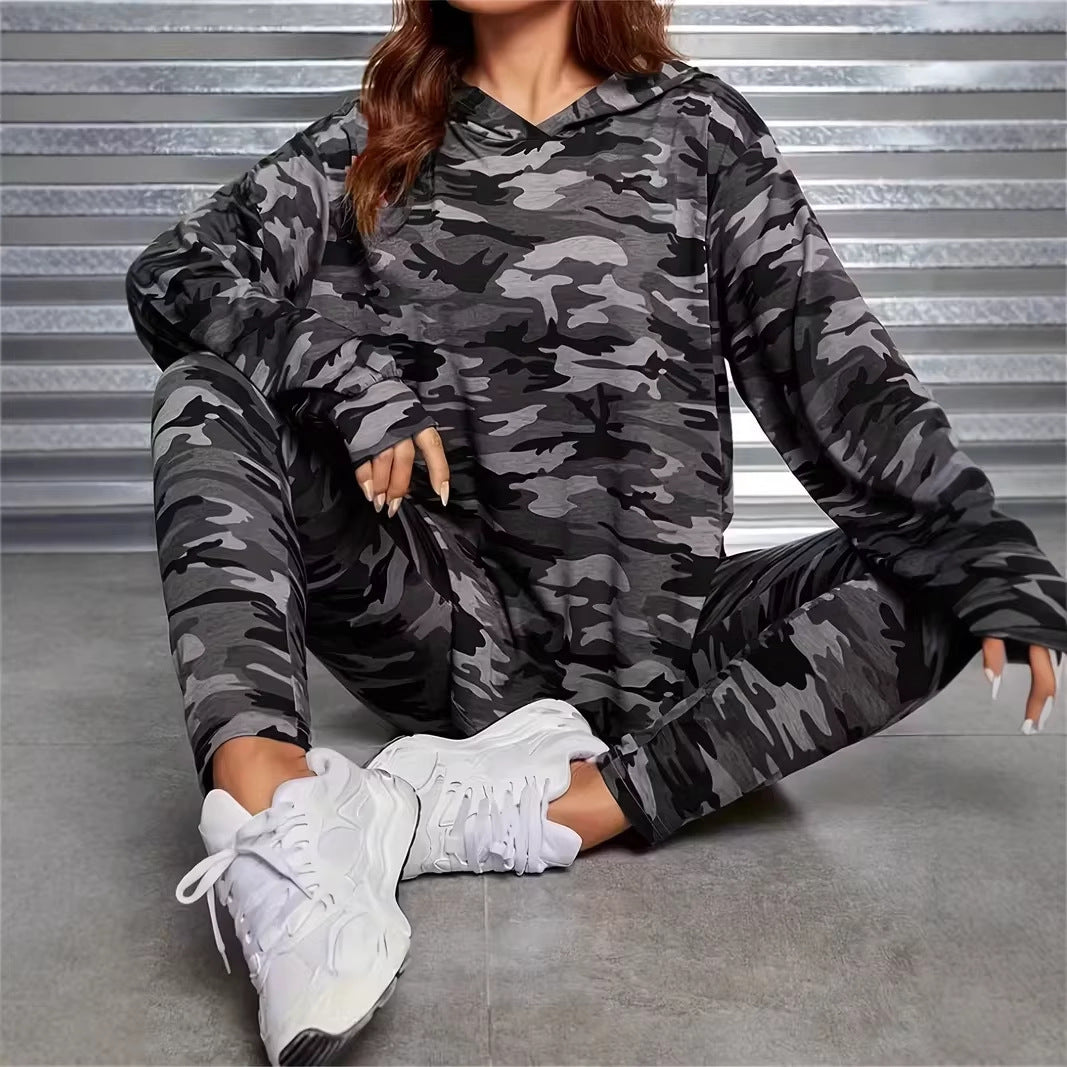Women's Set Hooded Sweatshirt Tights Camouflage Two-piece Fashion Casual Suit
