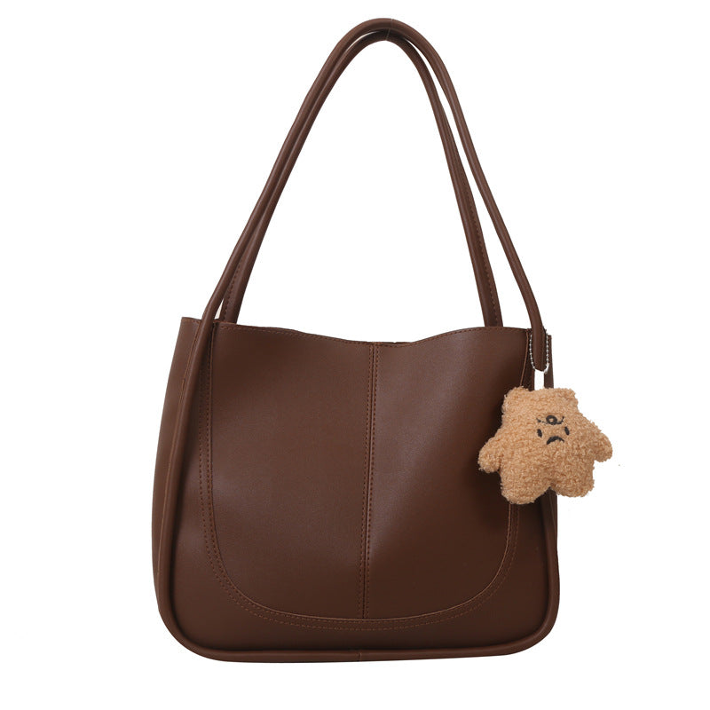 Women's Solid Color Stitching Simple Retro Large Tote Bags