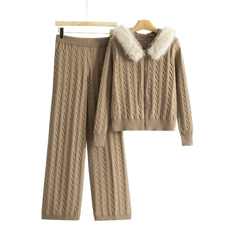 Women's Hooded Knit Wide Leg Two-piece Cardigans