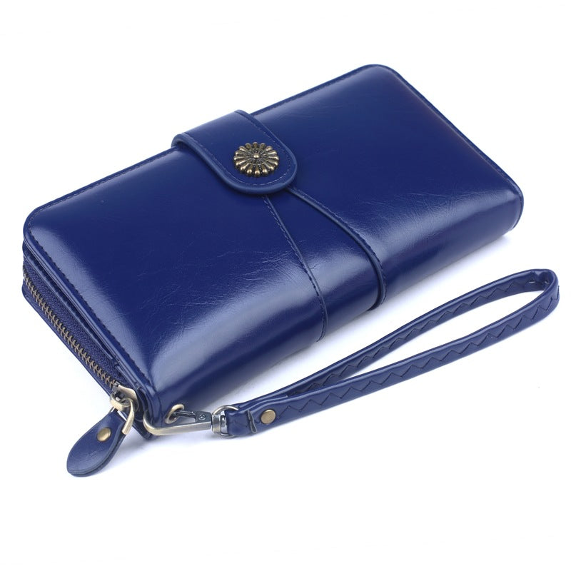Women's Fashion Mobile Long Oil Leather Large Ladies Wallets