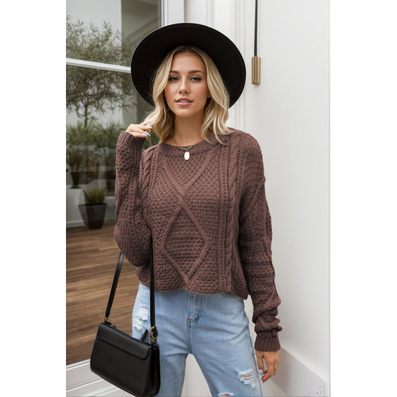 Women's Pullover Loose Round Neck Twist Casual Sweaters