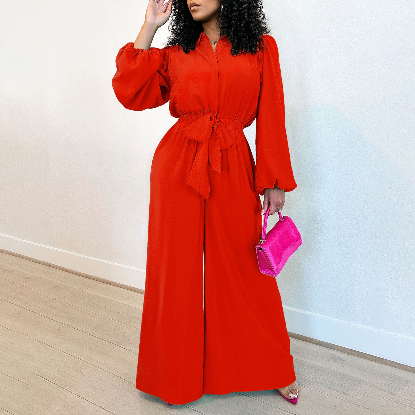 Women's Fashion Long Sleeve Solid Color High Women's Jumpsuit/clothing