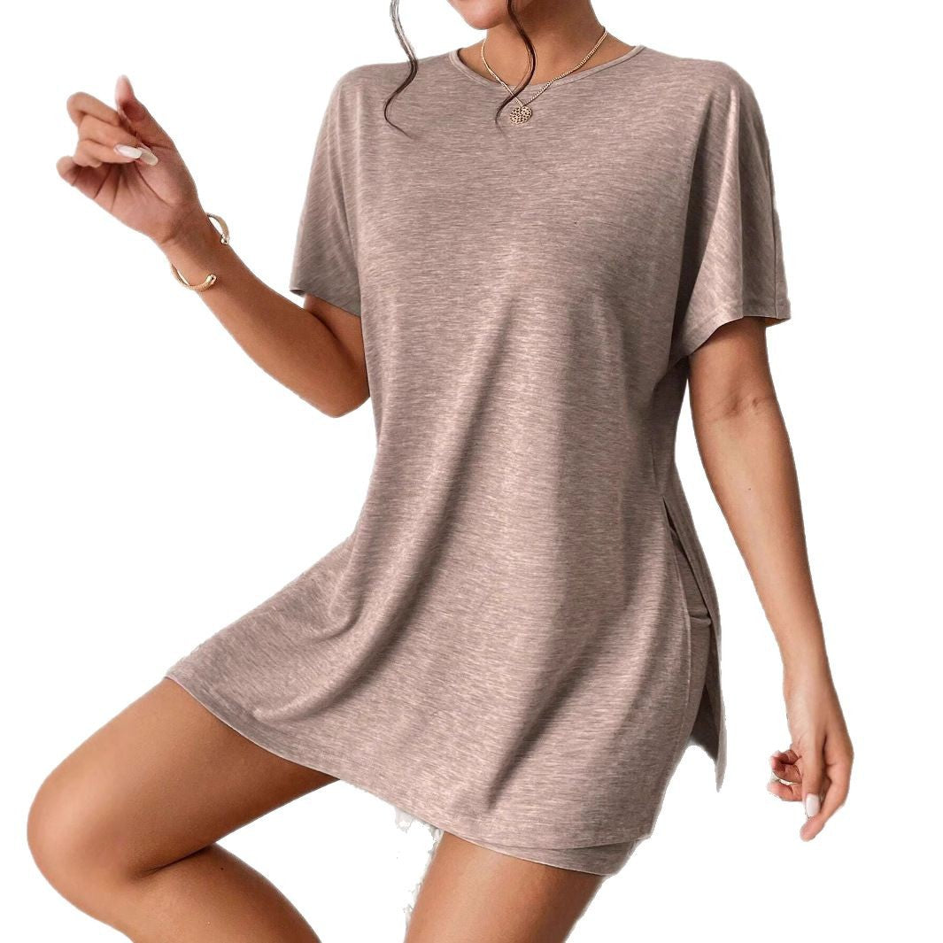 Color Comfort Slit Two-piece Batwing Sleeve Shorts