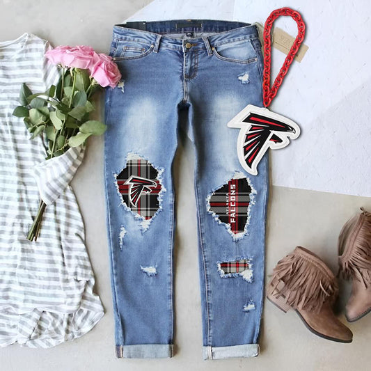 Women's Quality Fashion Winter Printing Ripped Mid Jeans