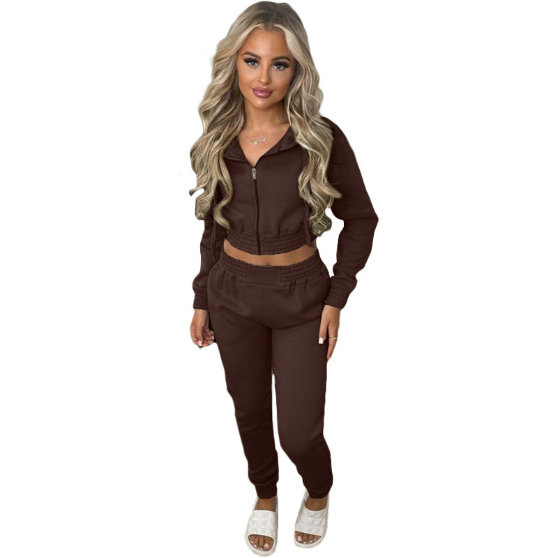 Women's Brushed Hoody Hooded Sports Leisure Suits