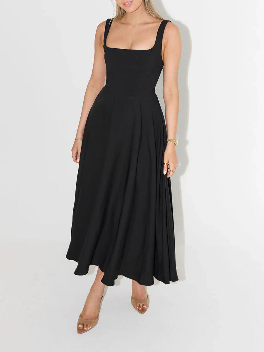 Sexy Solid Color Shoulder Strap Slim Dresses
