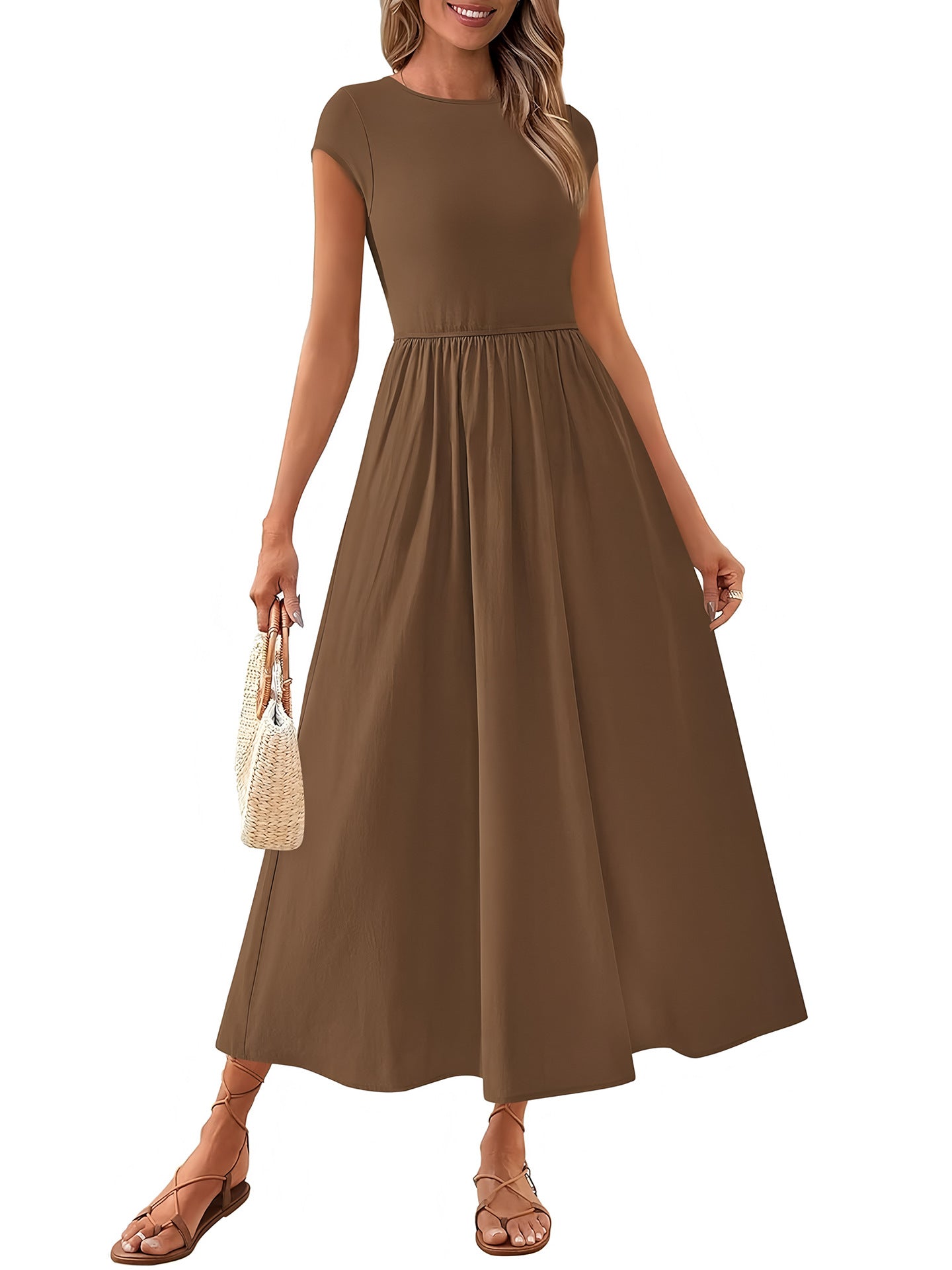Women's Casual Seaside Vacation Style Cap Sleeve Stitching Dress