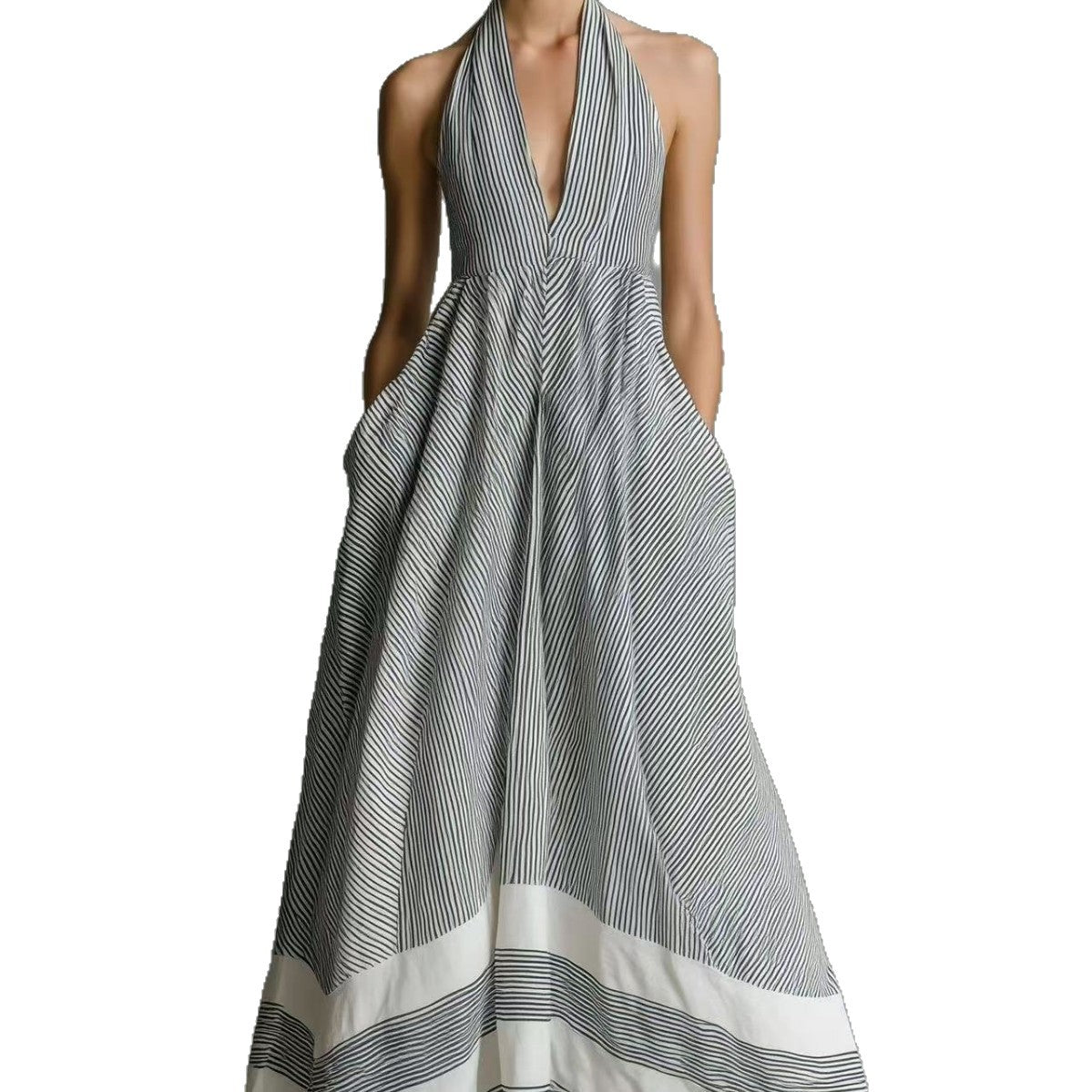 Women's Halter French Style Striped Summer Vacation Large Dress