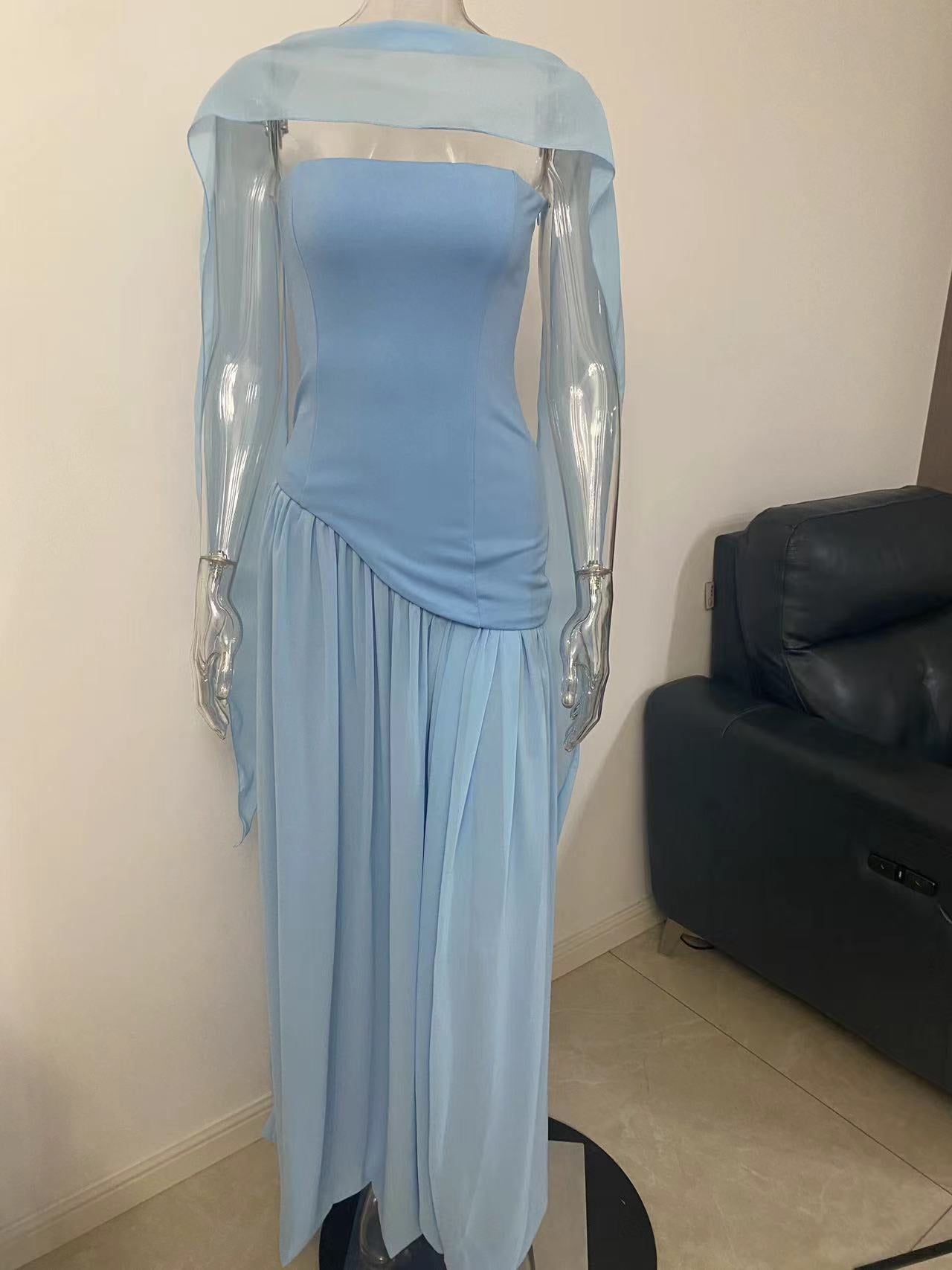 Elegant Contrast Color Tight Zipper Irregular Slit Dresses