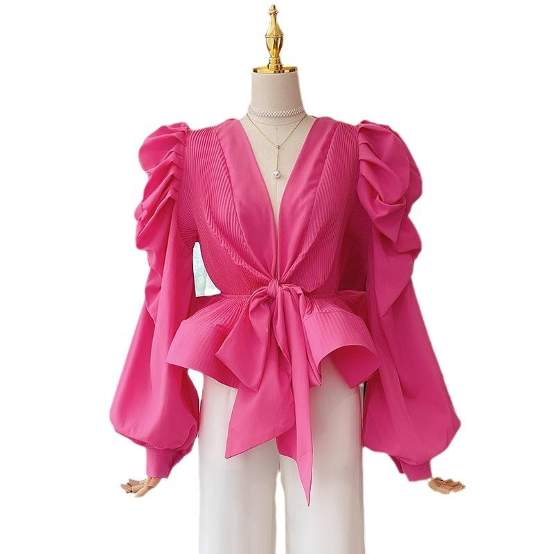 Women's Retro Puff Sleeve Shirt Autumn Design Blouses