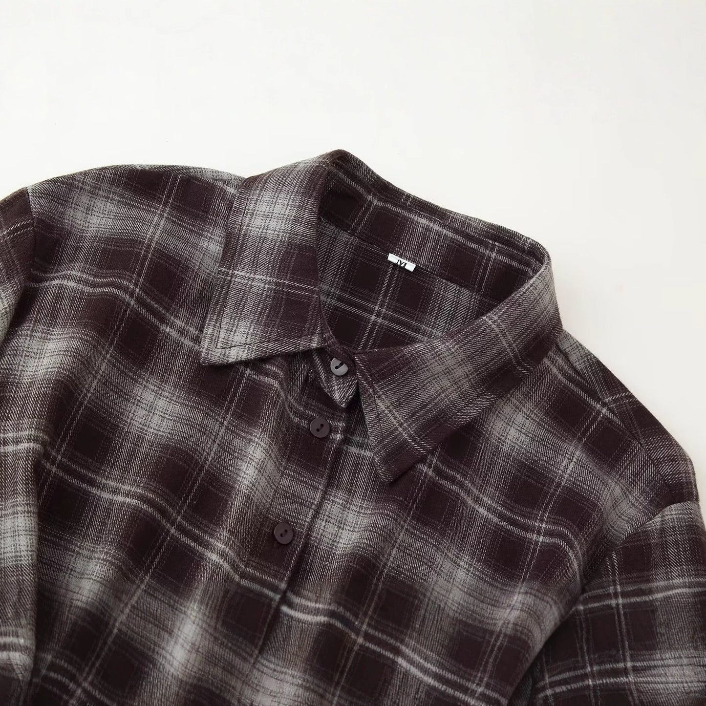 Autumn Loose Lapels Long Sleeves Plaid Blouses