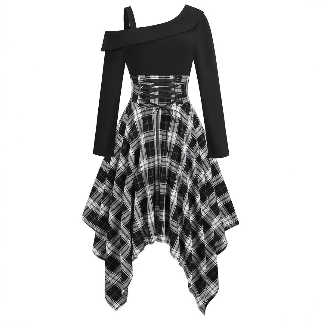 Women's Plaid Long-sleeved Dress Retro Style Fashion Dresses