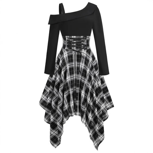 Women's Plaid Long-sleeved Dress Retro Style Fashion Dresses
