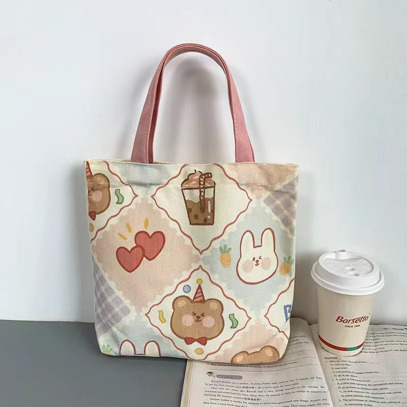 Canvas Cartoon Fresh Style Hand Leisure Handbags