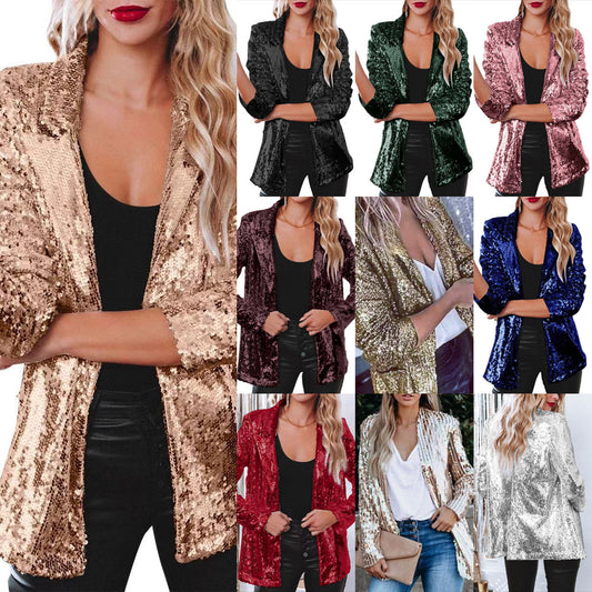 Sequin Sequined Long Sleeve Commute Style Coats