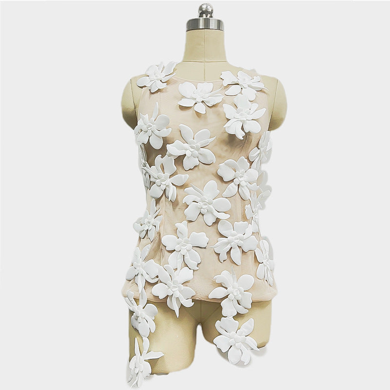 Fashion Three-dimensional Flower Mesh Design Sleeveless Vests