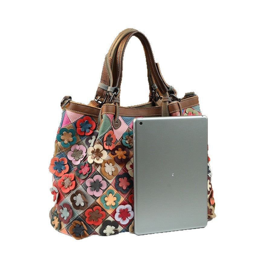 Women's Retro Hand-woven Color Leather Stitching Handbags