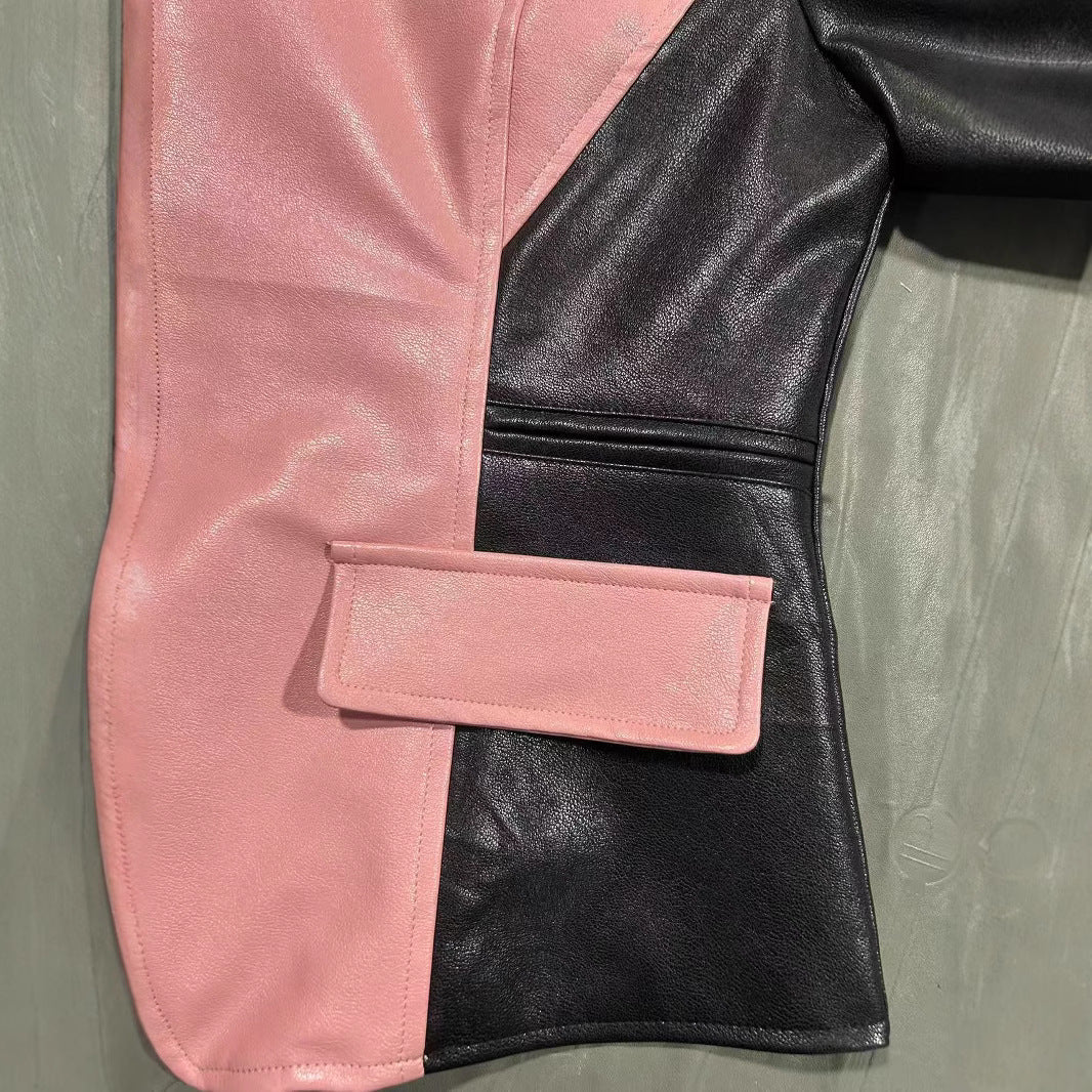 Women's Leather Green Collar Live Broadcast Fashionable Jackets